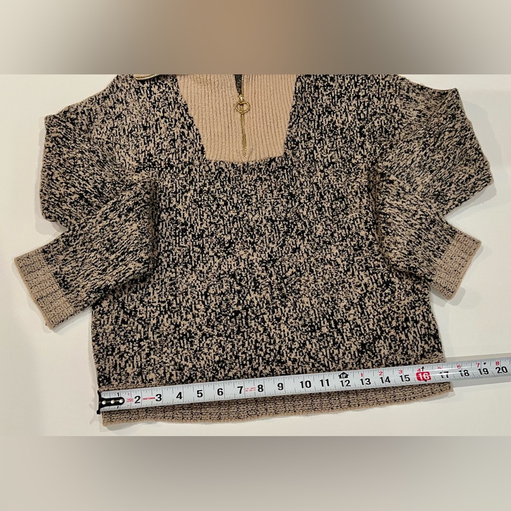 Rachel Zoe Quarter Zip Small Collared Sweater Tan Black - Picture 7 of 13